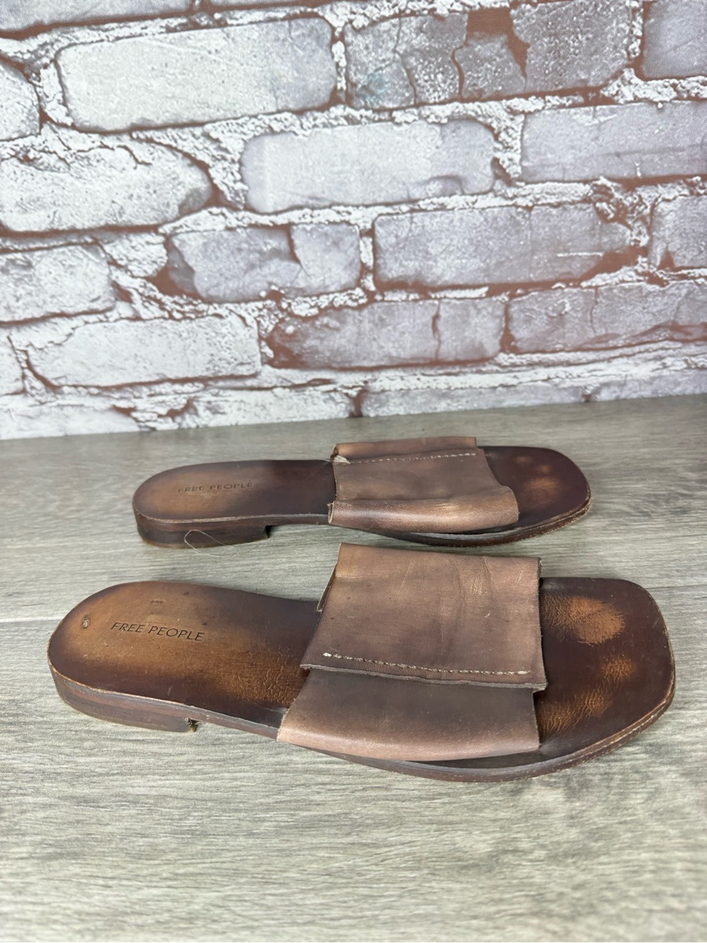 Free People Brown Leather Casual Sandals Slides Slip On Women’s Sz 36.5EU/6M US - Picture 5 of 14